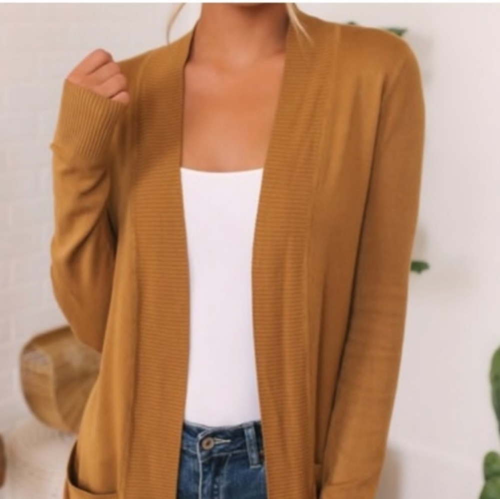 Sale Dark Mustard sweater women knit cardigan c…